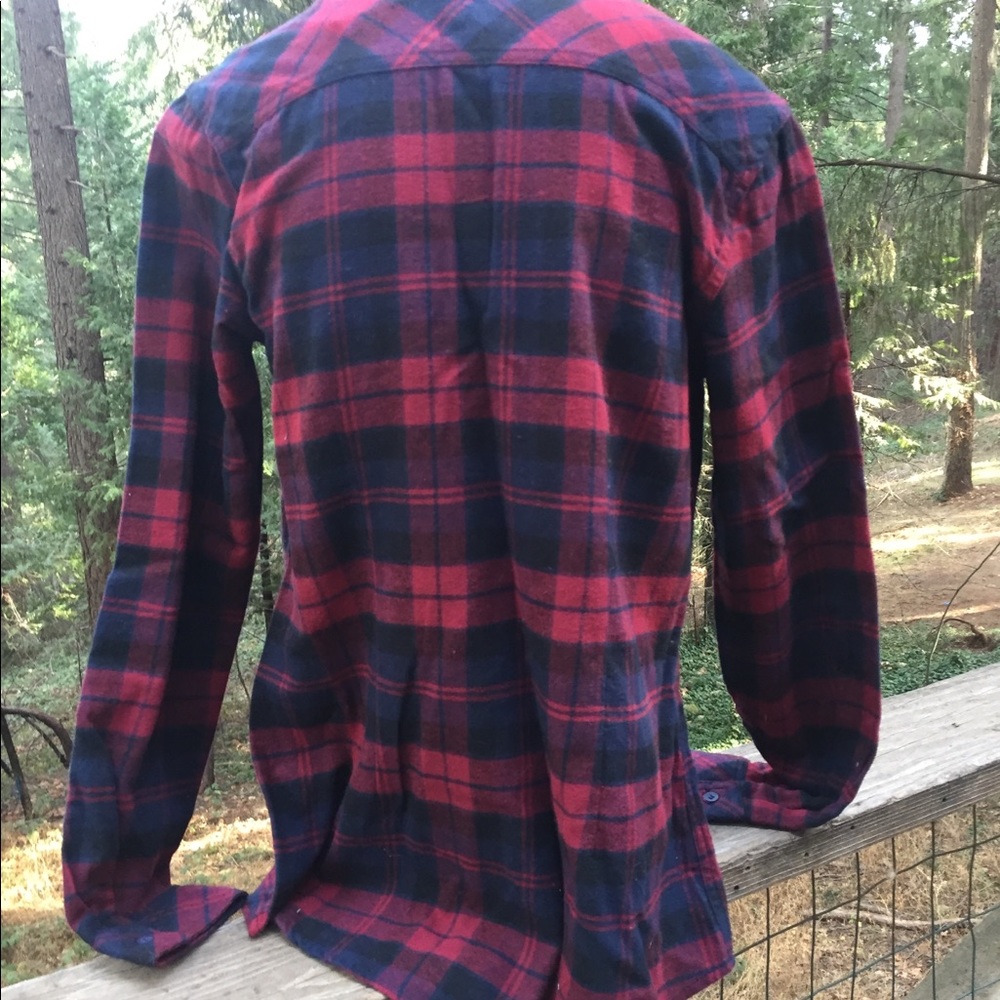 Kyoto klothing  burgundy plaid button down oversized flannel top pockets - Picture 12 of 14